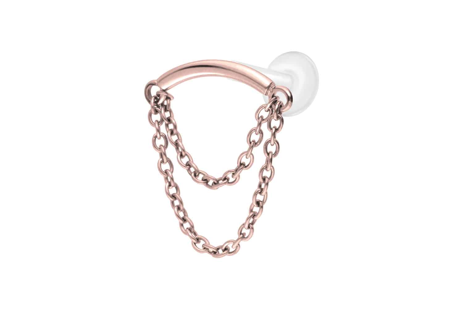 PTFE Labret Piercing mit Innengewinde + Titan-Aufsatz BOGEN + 2 KETTEN